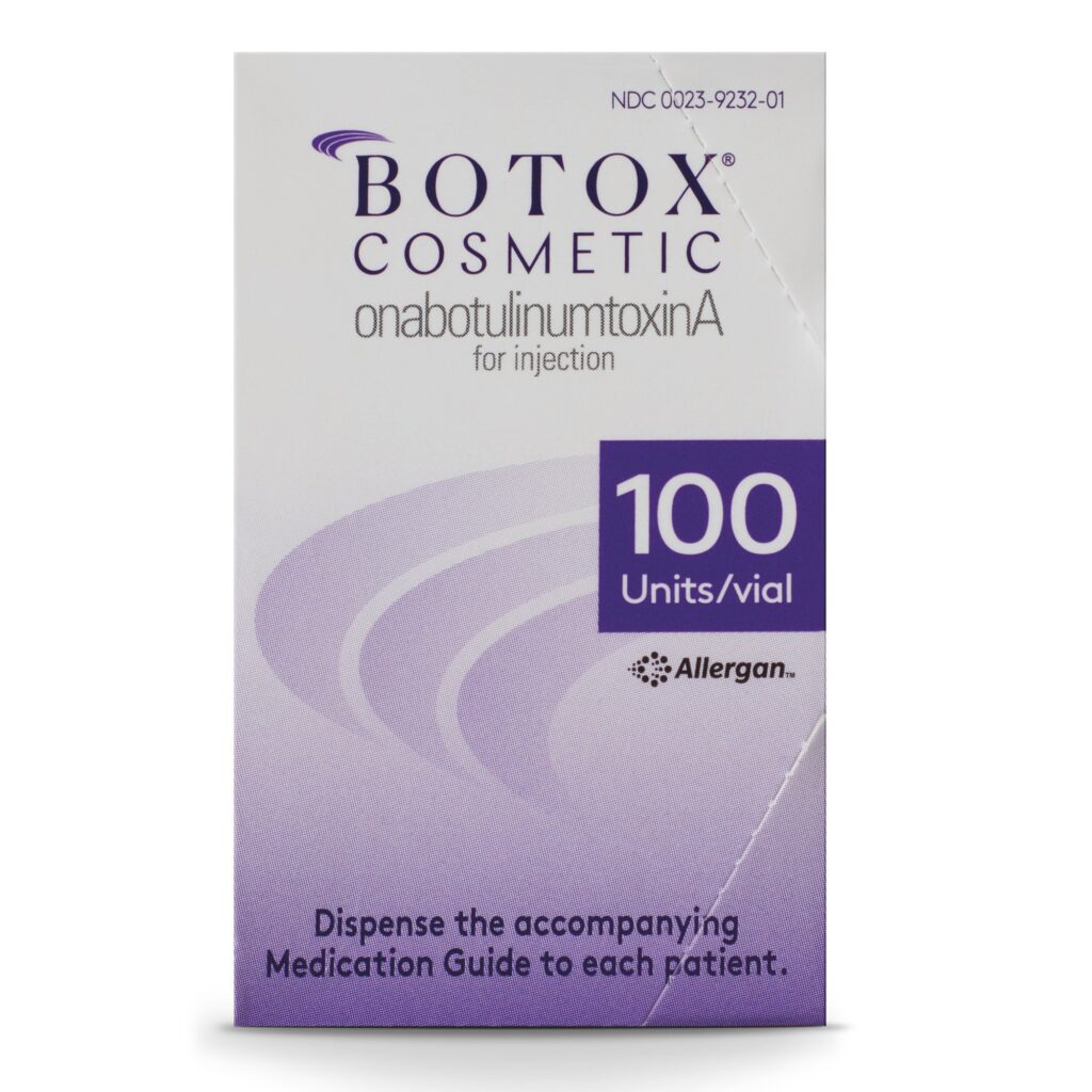 Front of botox box set to a solid white background.