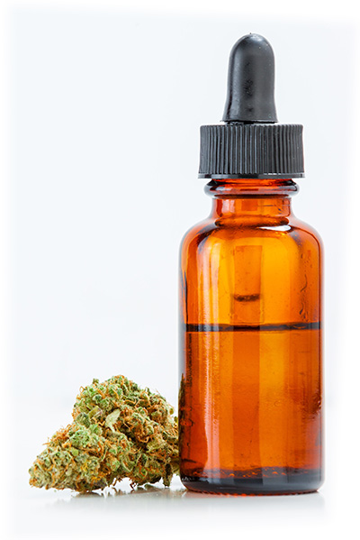 Medical marijuana medicine dropper with marijuana plant.